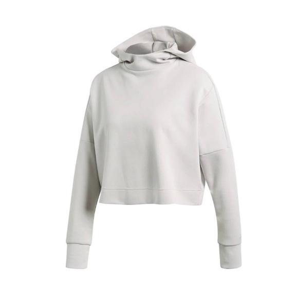 Adidas Hoodie Women's Size Medium  Beige Cropped Relaxed Fit Lightweight Sweater - Picture 1 of 14
